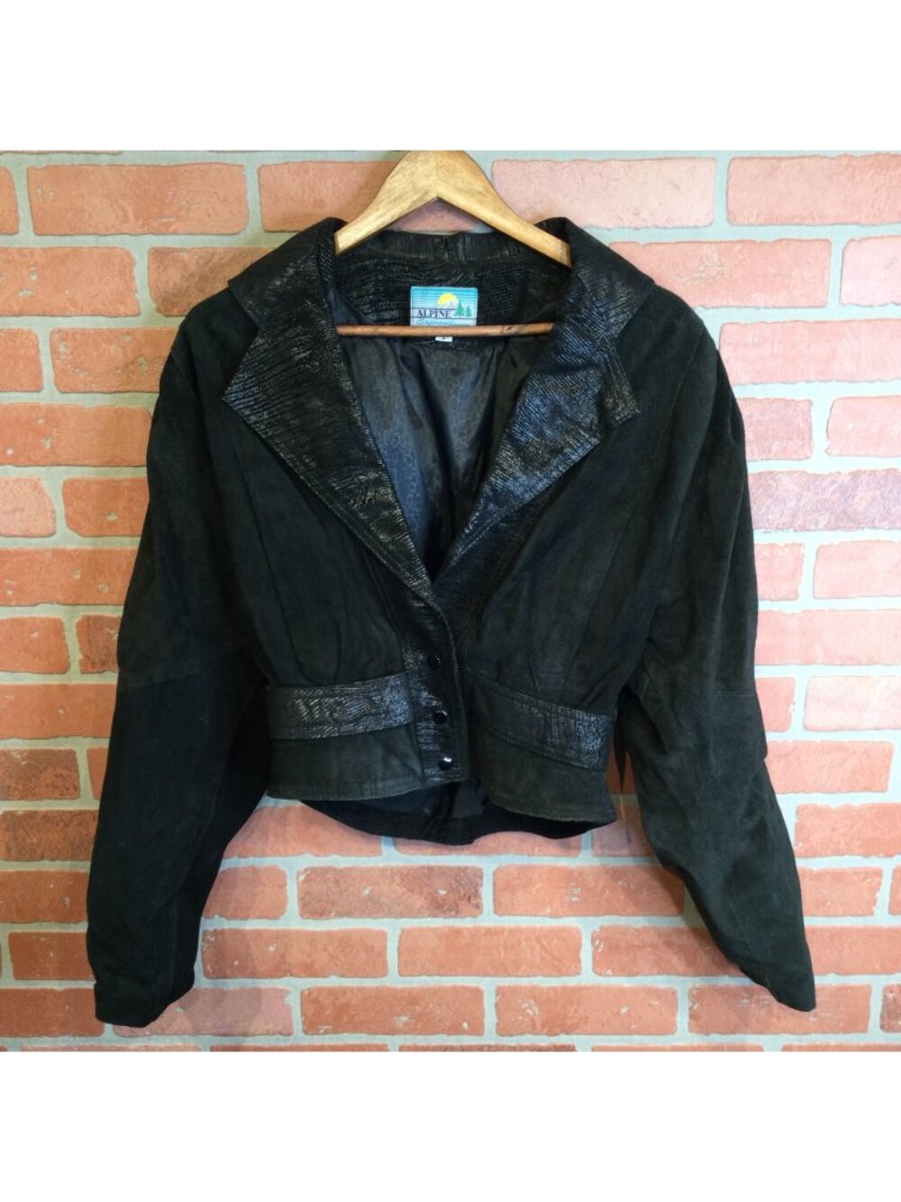 Vintage Alpine Express Black Suede & Faux Snakeskin Jacket Size S Made In Korea